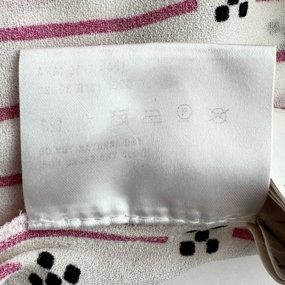 Prada Short-Sleeve Pleated Dress Knee-Length White Pink Striped Print 40 (US 4) - Picture 14 of 16